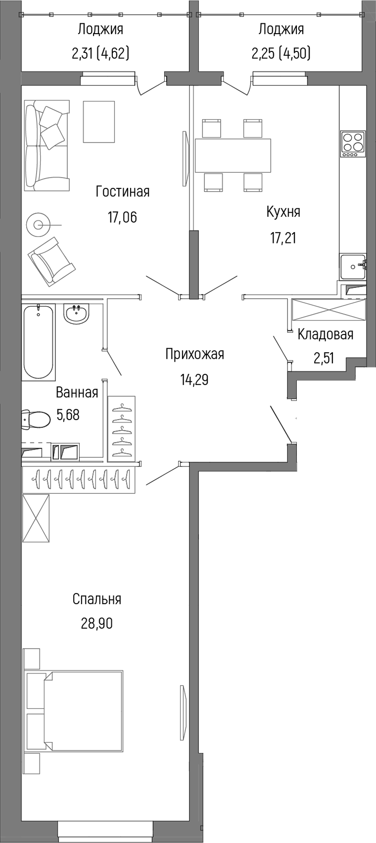 2-комн., 84.14 м², 2/9 этаж, ЖК «Рига Хиллс»