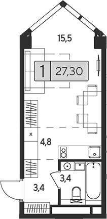 Студия, 27.3 м², 23/28 этаж, ЖК «Инди Тауэрз от Аквилон»