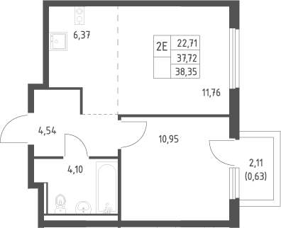 2-комн., 37.72 м², 5/17 этаж, ЖК «Пригород Лесное»