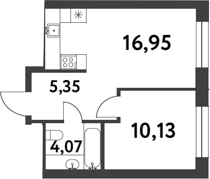 1-комн., 36.5 м², 8/16 этаж, ЖК «Смарт Гарден»
