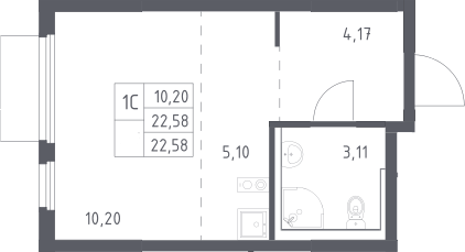 Студия, 22.58 м², 15/17 этаж, ЖК «Пригород Лесное»