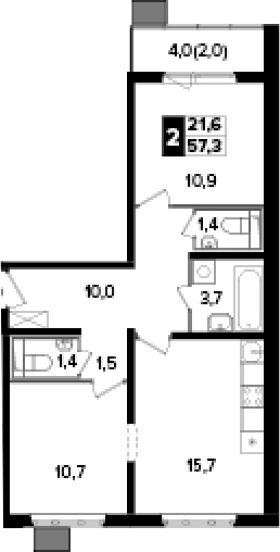 2-комн., 55.3 м², 8/24 этаж, ЖК «Южная Битца»