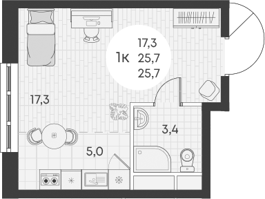Студия, 25.7 м², 6/16 этаж, ЖК «Грин Эппл»