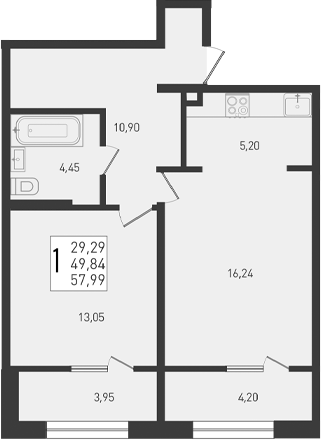 2-комн. квартира, 49.84 м² в ЖК Югге — фото 2