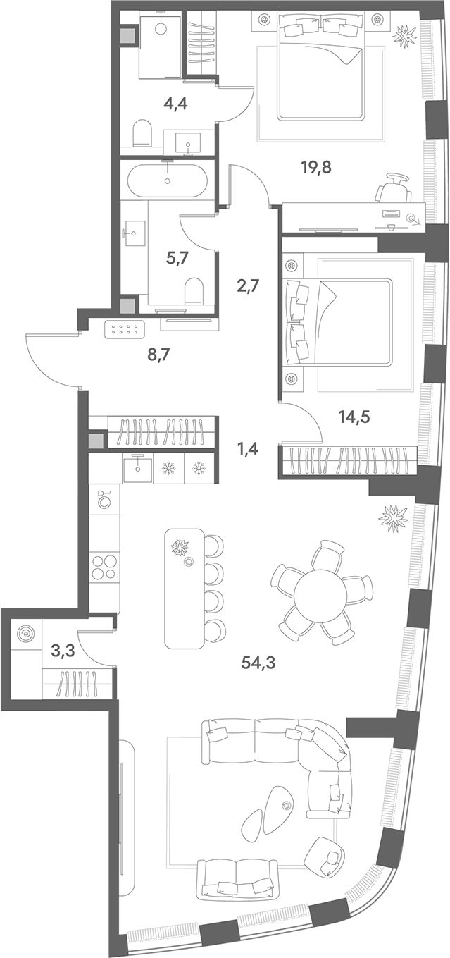 3-комн., 114.8 м², 15/19 этаж, ЖК «Энигмия»