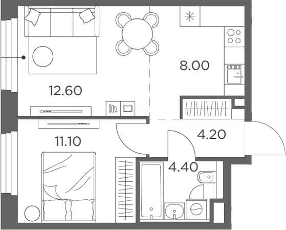 2-комн., 40.3 м², 5/20 этаж, ЖК «Белый Град»