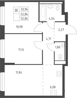 3-комн., 52.86 м², 15/17 этаж, ЖК «Горки Парк»