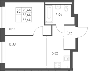 2-комн., 32.64 м², 15/17 этаж, ЖК «Горки Парк»