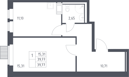1-комн., 39.77 м², 19/25 этаж, ЖК «Большое Путилково»