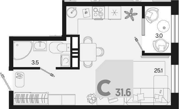 Студия квартира, 28.6 м² в ЖК Первое место — фото 2