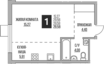 Студия, 29.58 м², 12/12 этаж, ЖК «Гранель Притяжение Сити»