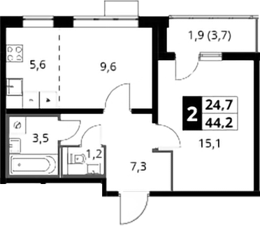 2-комн., 42.3 м², 11/22 этаж, ЖК «Южная Битца»