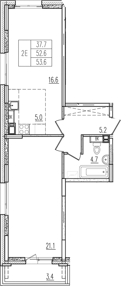 2-комн., 52.58 м², 5/9 этаж, ЖК «Пироговская ривьера. Мытищи»