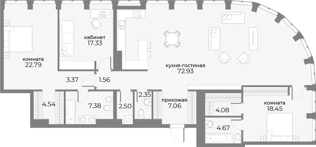 4+ комнаты, 172.8 м², 12/20 этаж, ЖК «Sky View»