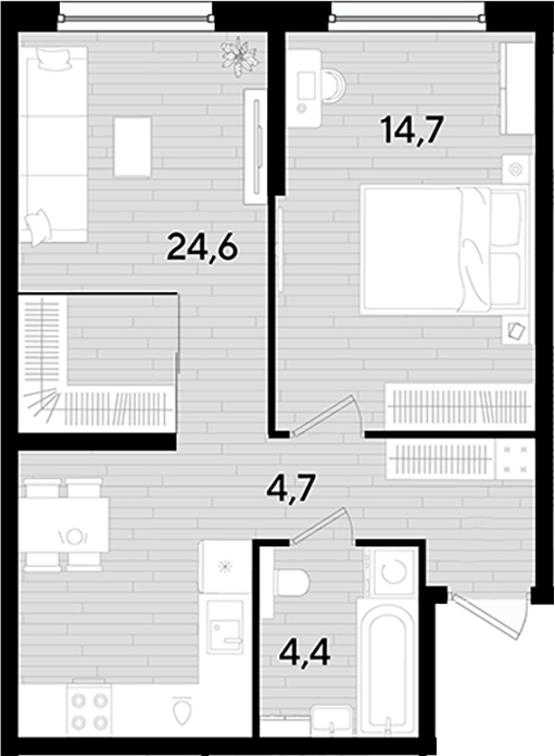1-комн. квартира, 48.4 м² в ЖК DОГМА ПАРК — фото 2