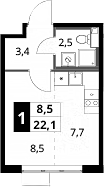 Студия, 22.1 м², 11/16 этаж, ЖК «1-й Шереметьевский»