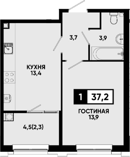 Продается 1-комн. квартира, 34.5 м²