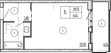 Продается 1-комн. квартира, 28.55 м²