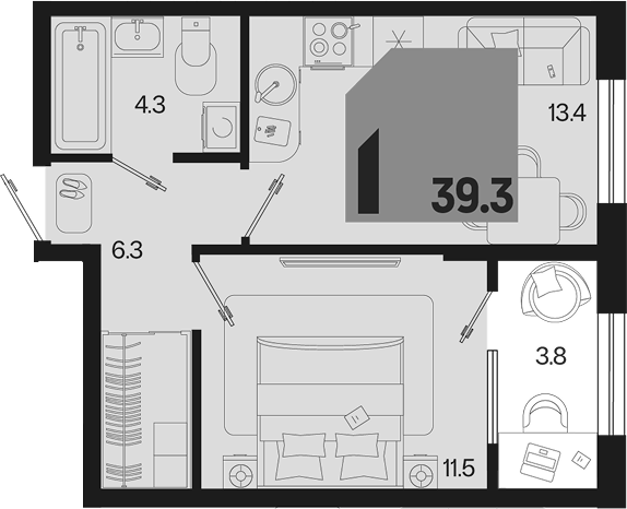 1-комн. квартира, 35.5 м² в ЖК Первое место — фото 2