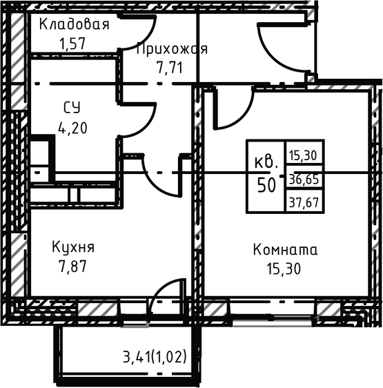 1-комн., 39.38 м², 9/17 этаж, ЖК «Высокий Берег»