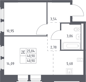 2-комн., 40.9 м², 8/17 этаж, ЖК «Космический Квартал»