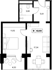 1-комн., 38.6 м², 10/16 этаж, ЖК «Гостиничный комплекс Белые ночи»