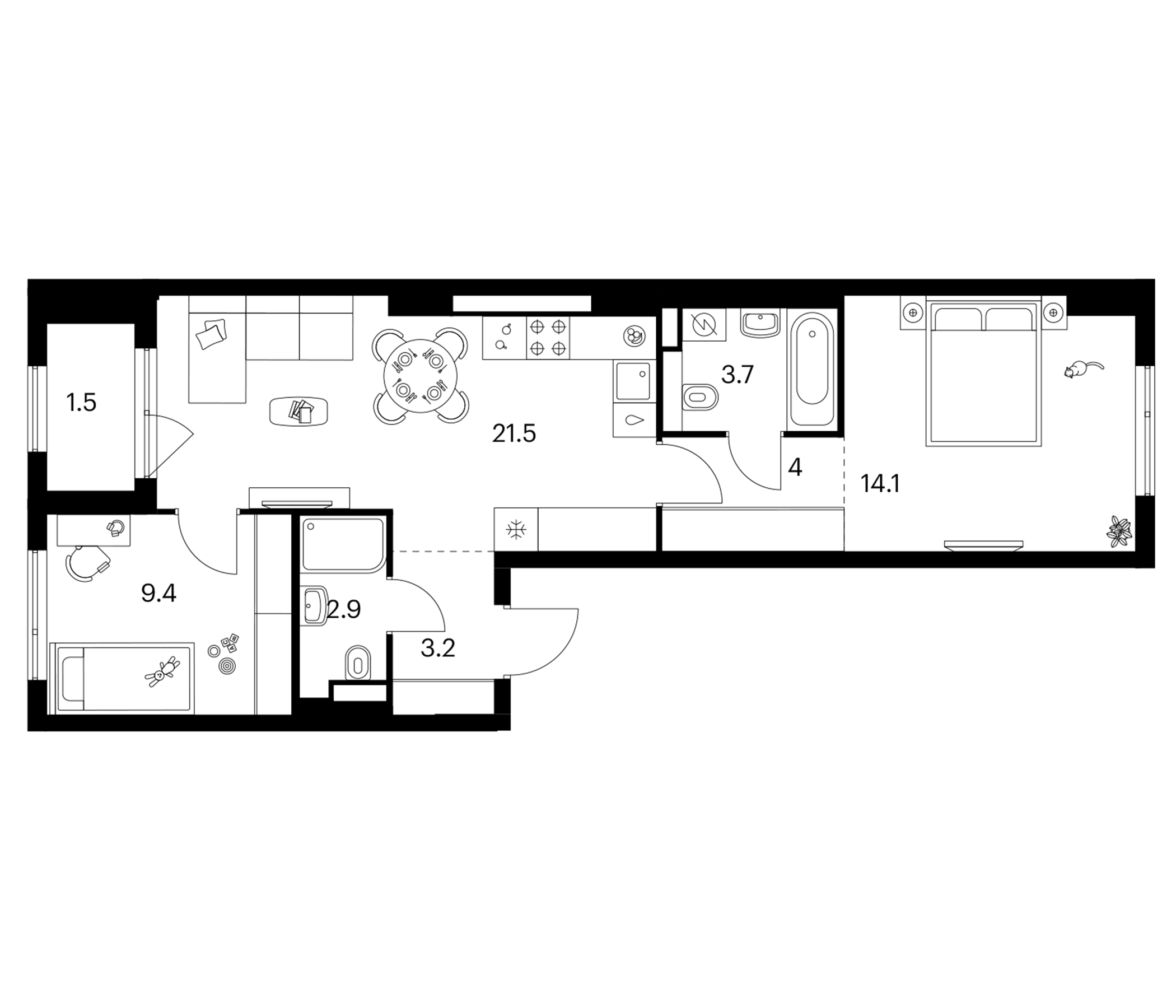 2-комн., 58.8 м², 17/18 этаж, ЖК «Белая Дача парк»