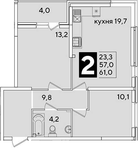 3-комн. квартира, 57 м² в ЖК Самолет — фото 2