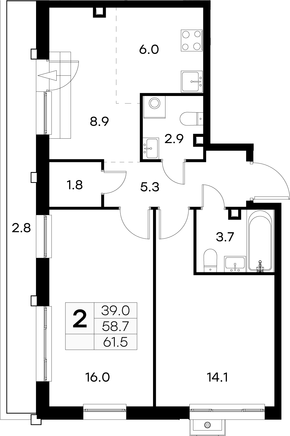 2-комн. Куркино 15