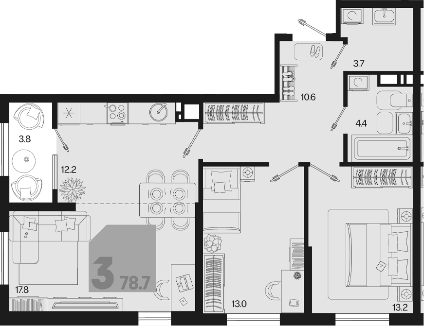 3-комн. квартира, 74.9 м² в ЖК Первое место — фото 2