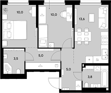 2-комн., 50.9 м², 2/18 этаж, ЖК «Грейд»