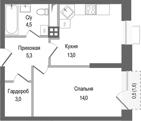 1-комн., 39.8 м², 3/4 этаж, ЖК «Киноквартал»