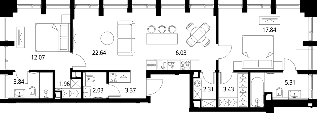 3-комн., 80.83 м², 7/17 этаж, ЖК «Сити Бэй»