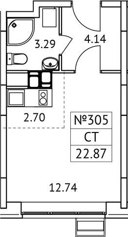 Студия, 22.87 м², 7/17 этаж, ЖК «Новотомилино»