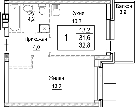 1-комн. Лесная Отрада