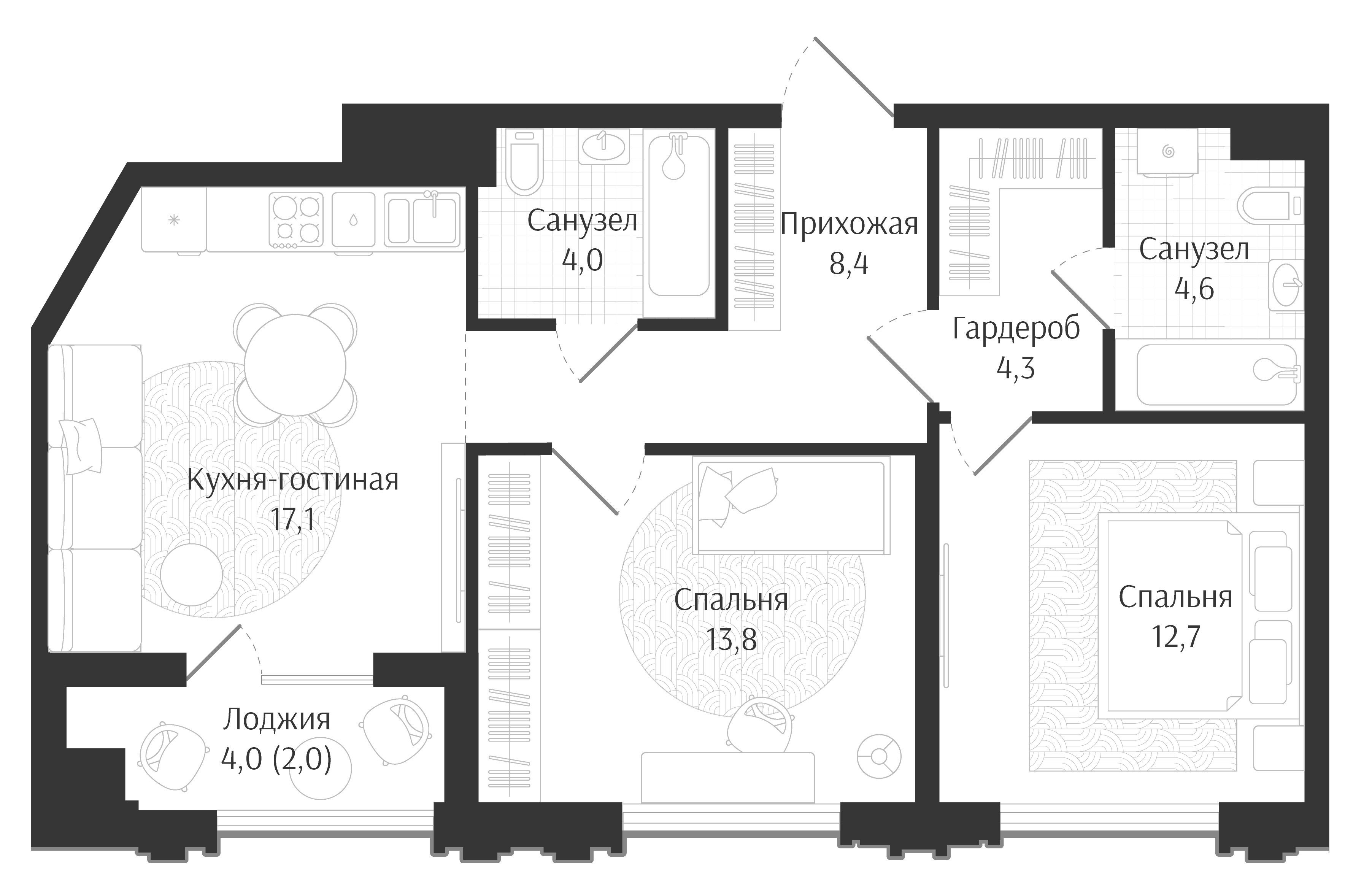 3-комн. квартира, 64.9 м² в ЖК Брют Резиденс — фото 2
