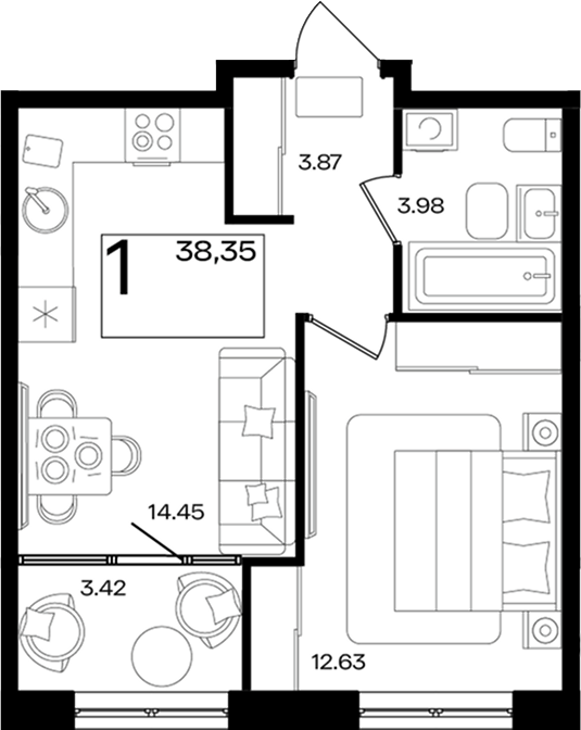2-комн. квартира, 34.93 м² в ЖК Патрики — фото 2