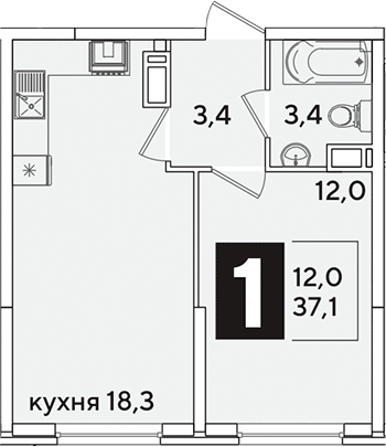 2-комн. квартира, 37.1 м² в ЖК Самолет — фото 2