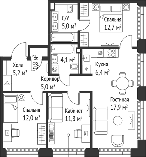 4+ комнаты, 80.8 м², 37/59 этаж, ЖК «СЕТ»