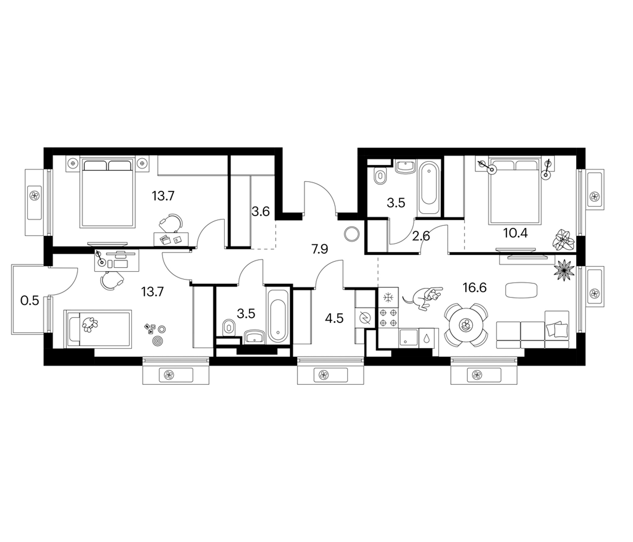 3-комн., 80 м², 16/20 этаж, ЖК «Белая Дача парк»