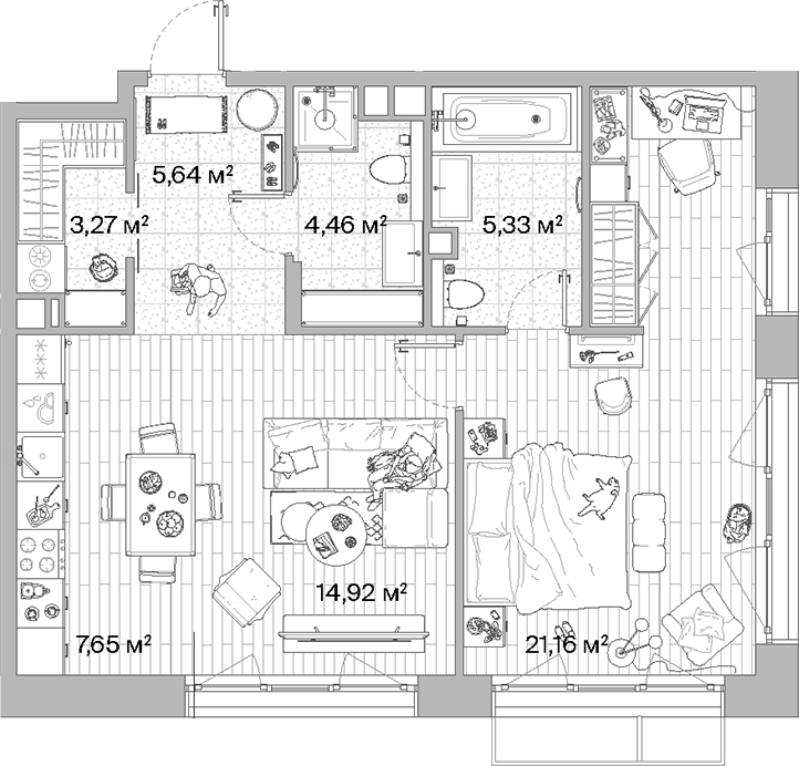 2-комн., 62.43 м², 7/8 этаж, ЖК «МЫС»
