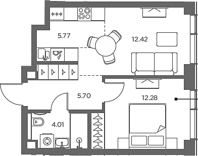 2-комн., 40.18 м², 34/49 этаж, ЖК «TATE»