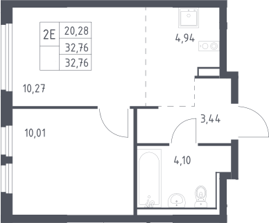 2-комн., 32.76 м², 10/17 этаж, ЖК «Пригород Лесное»