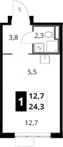 Студия, 24.3 м², 19/24 этаж, ЖК «1-й Донской»
