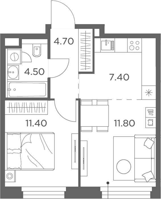 2-комн., 39.8 м², 19/23 этаж, ЖК «Белый Град»