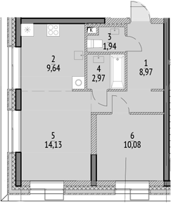 2-комн., 50.4 м², 15/21 этаж, ЖК «N'ICE LOFT»