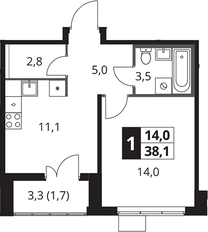 1-комн., 36.4 м², 15/25 этаж, ЖК «1-й Южный»