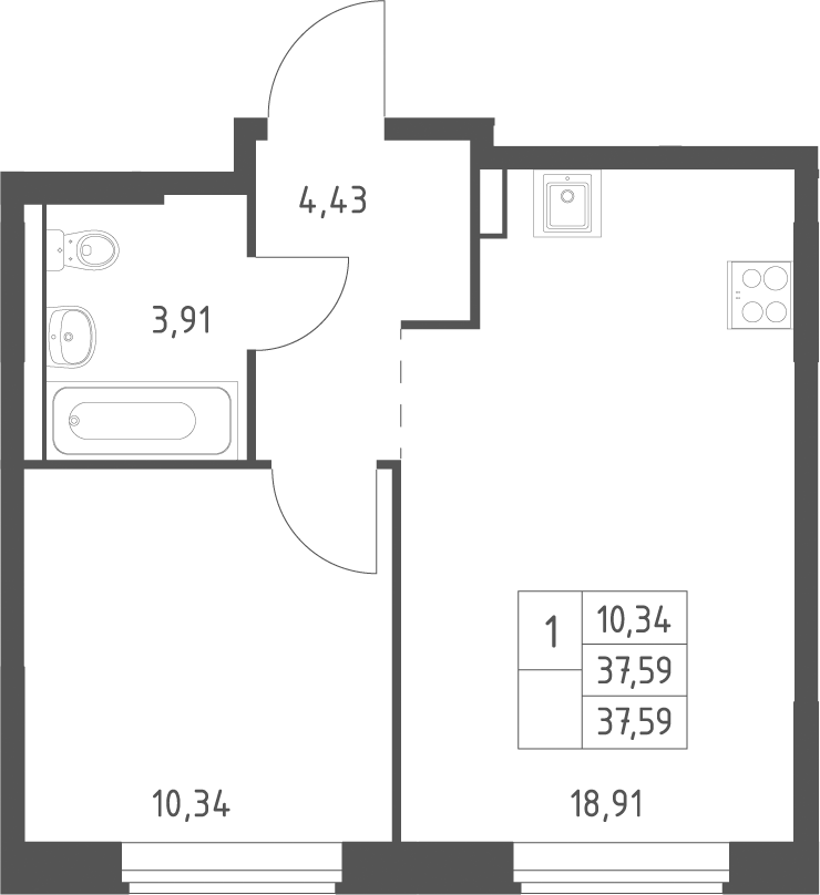 2-комн., 37.59 м², 10/11 этаж, ЖК «Большое Юрлово»