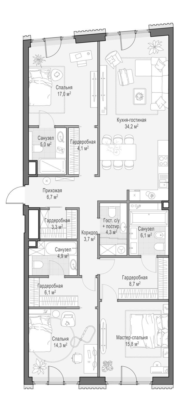 4+ комнаты, 134.2 м², 5/11 этаж, ЖК «Квартал Тишинский бульвар»