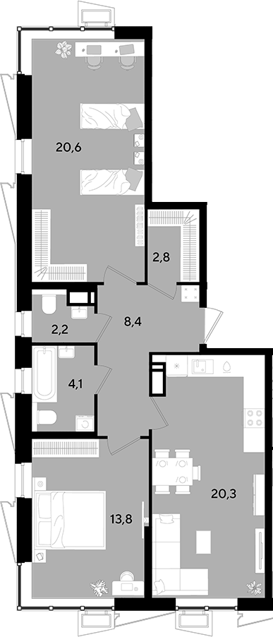 3-комн. квартира, 72.2 м² в ЖК Парк Победы — фото 2